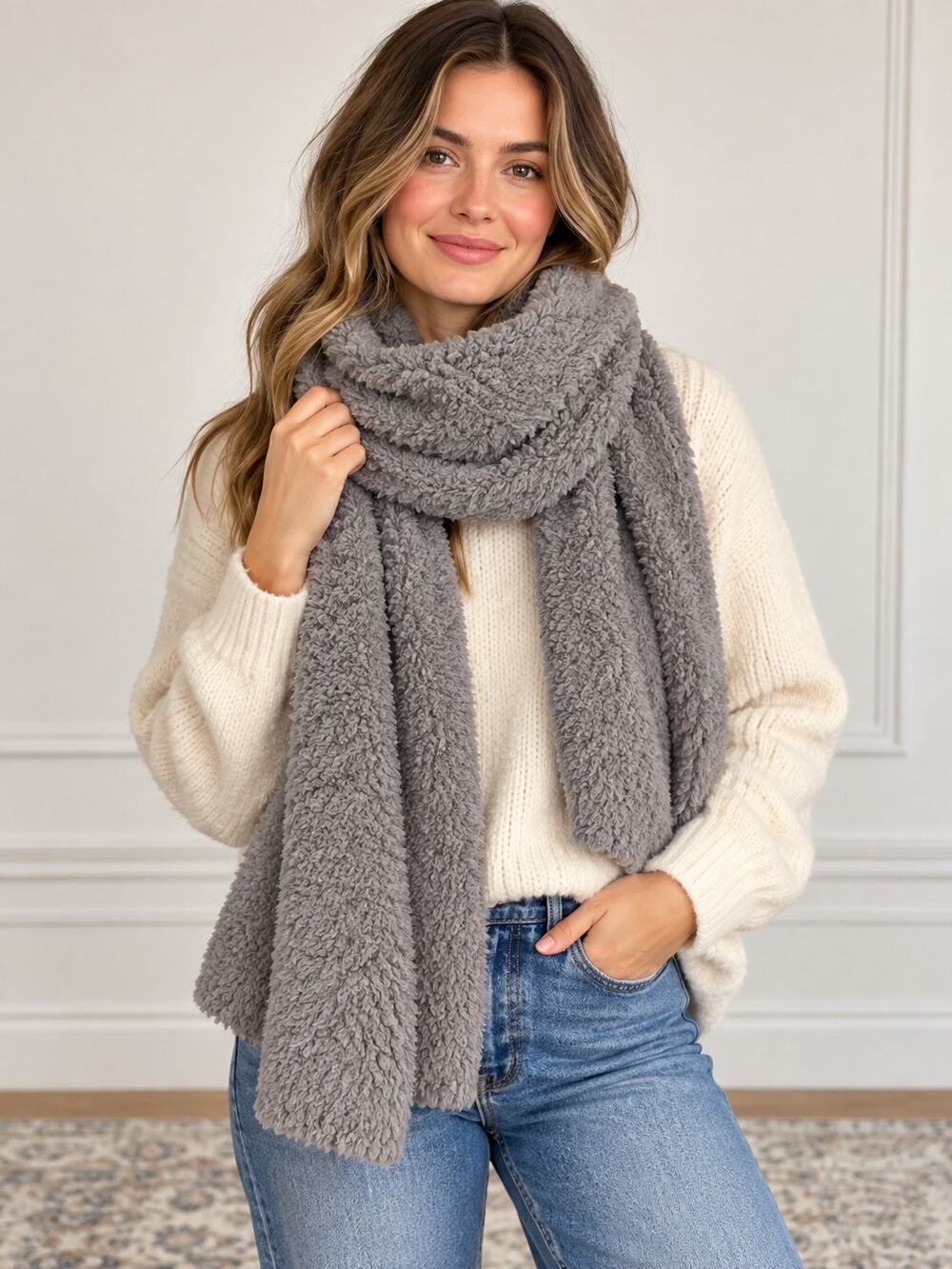 Barefoot Dreams CozyChic Scarf Gray NWT 86" Plush $68